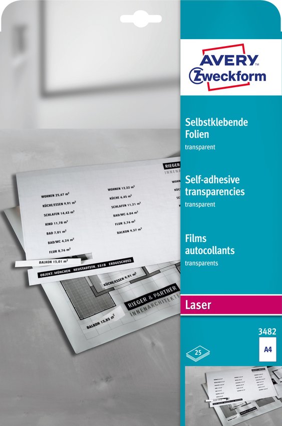 Samoprzylepne Folie Powlekane A4 0,14mm 25szt. Laser Avery 210x297 No.3482