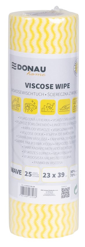 Ścierka DONAU HOME z wiskozą 70%, rolka fala 23x39cm 25 listków żółta