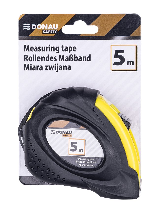 Miarka metalowa DONAU SAFETY zwijana 18mmx5m blister czarno-żółta