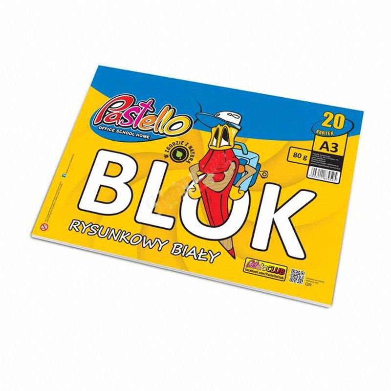 Blok Rysunkowy A3 20k Biały 80g /Pastello