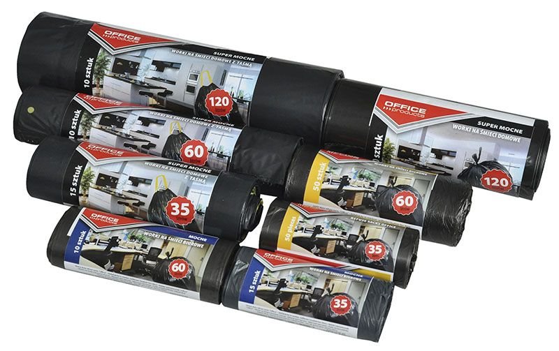 Worki Na Śmieci LDPE 35L A'15 Czarne z Taśmą Super Mocne /Office Products
