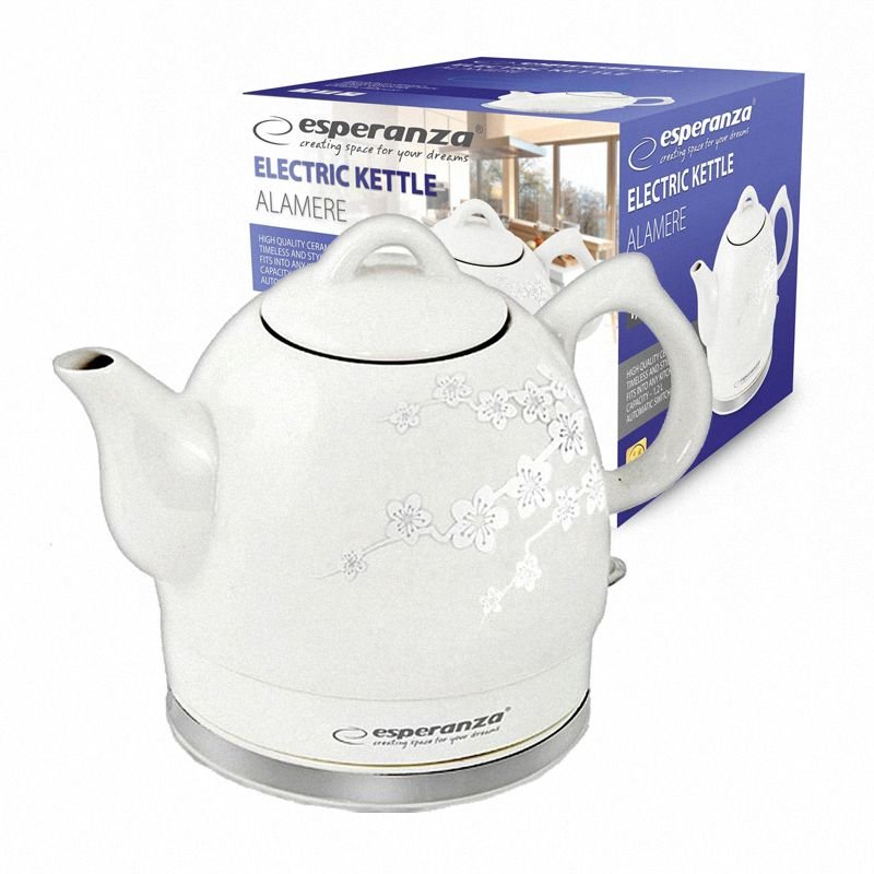 Czajnik Elektryczny Ceramiczny Alamere 1.2L Kwiaty Biały /Esperanza