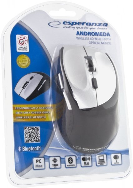 Esperanza Mysz Bezprzewodowa BT Optyczna 6D Andromeda Czarno/Srebrna