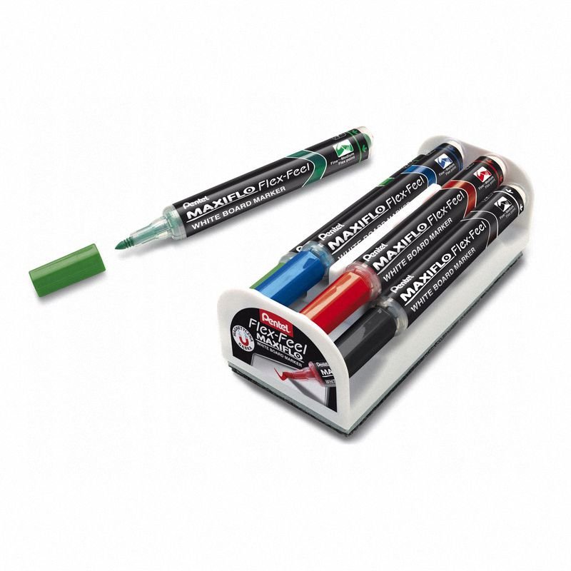 Zestaw markerów suchościeralnych Pentel Maxiflo Flex-Feel 4 kolory z gąbką
