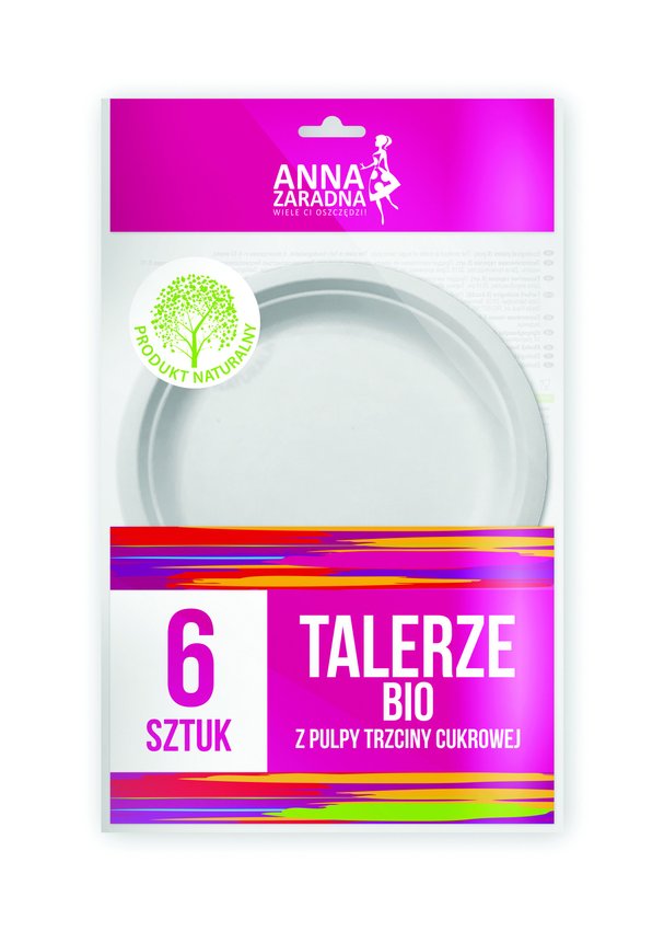 Talerze bio ANNA ZARADNA z pulpy trzciny cukrowej 6 szt. biały