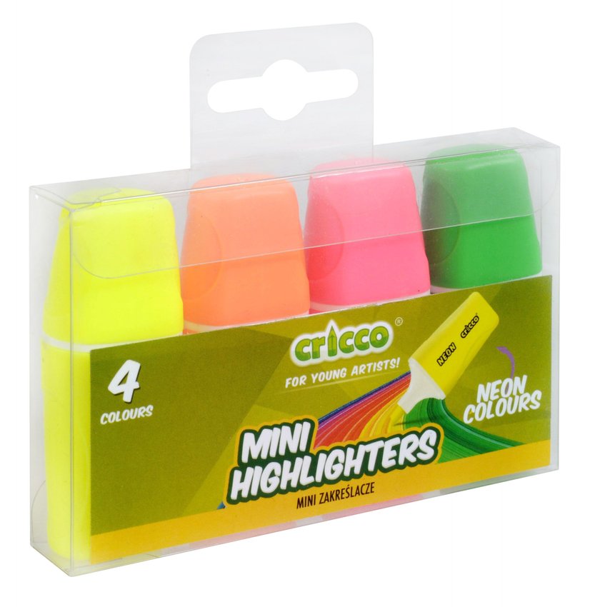 Zakreślacze Mini Cricco Neon 4-Kol. Etui