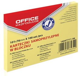 Bloczek Samoprzylepny Office Products 101X76mm 1X100 Kart. Pastel Jasnożółty