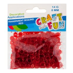 Cekiny transparentne okrągłe 8 mm czerwone  /Craft With Fun 439331