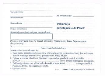 Deklaracja  Przystapienia do PKZP A6 2-31-1  /Graf