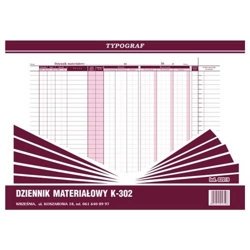 Dziennik Materiałowy K-302 Ind.02019 /Typograf