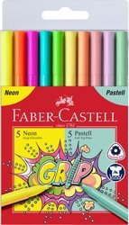 Flamastry Grip 5 Kol. Neonowych + 5 Kol.Pastelowych w Etui Faber-Castell