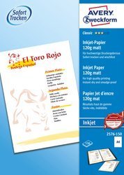 Papier Fotograficzny Classic A4 120g 150szt. Avery 210x297 Biały Matowy No.2576-150