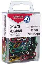 Spinacze Kolorowe Office Products Powlekane 28mm W Pudełku 100Szt. Mix Kolorów