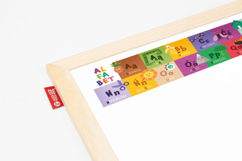 Tablica Edukacyjna Memobe, Whiteboardgame: Alphabet Adventure!, Nadruk Alfabet, Wersja Pl, Rama Drewniana, 60X40 Cm