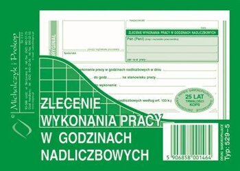 Zlecenie Wykonania Pracy w Godz. Nadliczb. A6 Oryg.+1k 529-5 /MiP