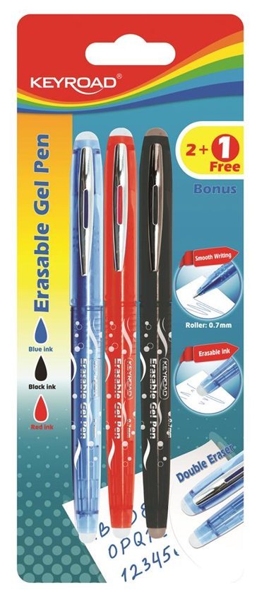 Długopis Keyroad 07mm Wymazywalny 2Szt. + 1 Gratis Blister Mix Kolorów