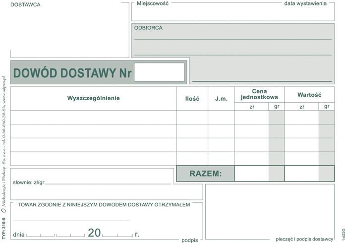 Dowód Dostawy A6 Wielok. Poziom 315-5 /MiP