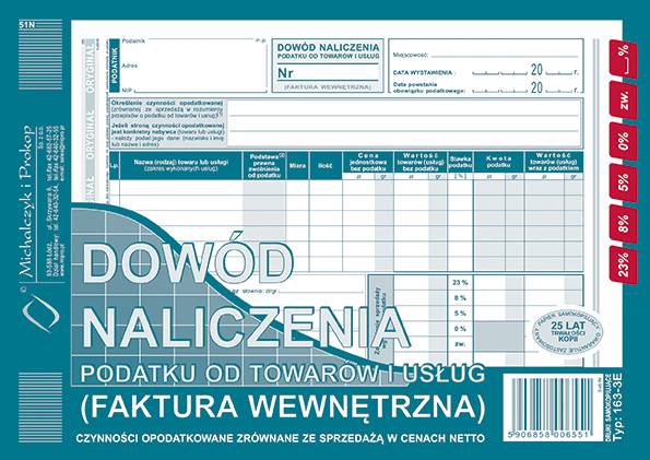 Dowód Naliczenia Podatku (Faktura Wewnętrzna) A5 Oryg.+1k 163-3E /MiP