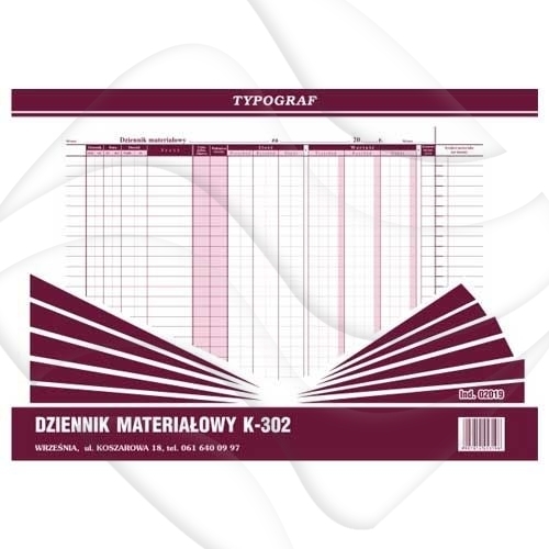 Dziennik Materiałowy K-302 Ind.02019 /Typograf