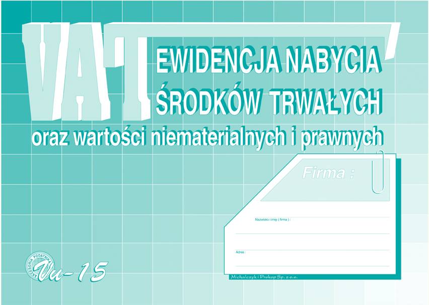 Ewidencja Nabycia Środków Trwałych VAT A4 Offset Vu-15 /MiP