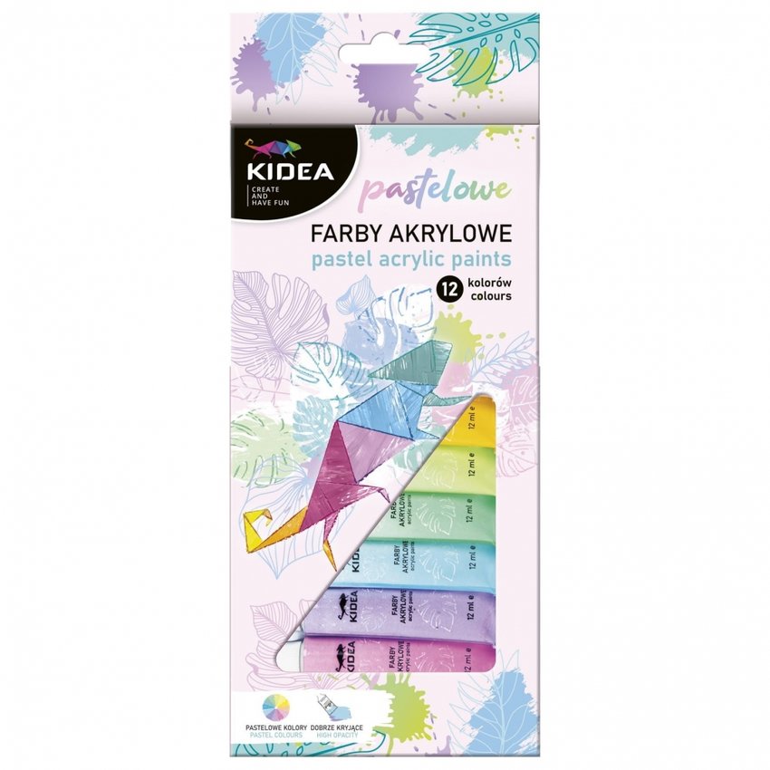 Farby Akrylowe 12kol 12ml Pastelowe Zestaw /Kidea