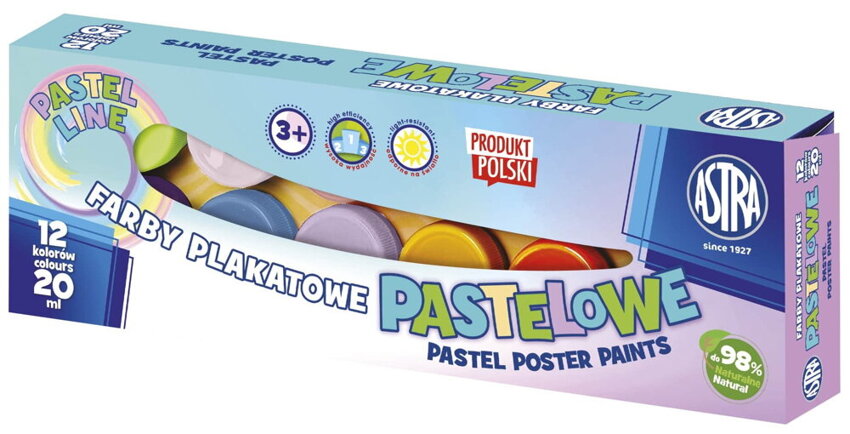 Farby plakatowe pastel 12 kolorów x 20 ml / Astra