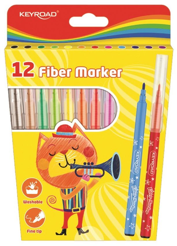 Flamastry Keyroad Fiber Marker 12Szt. Na Zawieszce Mix Kolorów