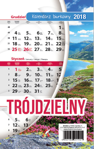 Kalendarz Biurkowy Stojący Trójdzielny Pionowy 110x180mm /Artsezon