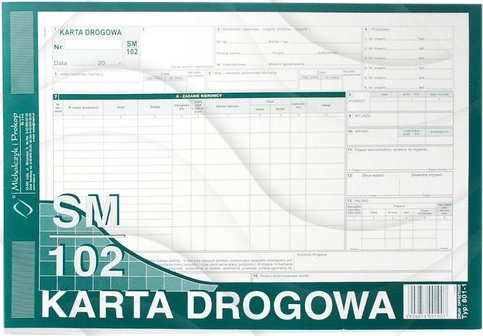 Karta Drogowa Sm/102 - Sam. Ciężarowy A4 Offset Numerowana 801-1N /MiP
