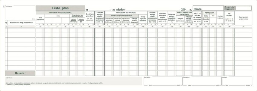 Lista Wynagrodzeń 1/2 A3 Offset P3 /MiP