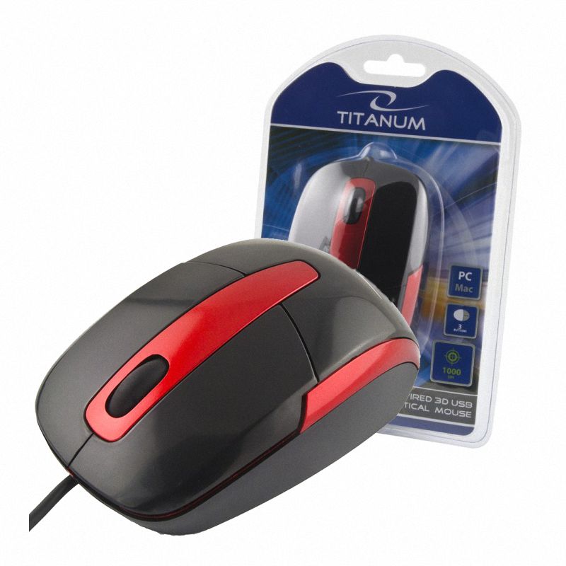 Mysz Przewodowa USB Titanum TM 103K Baracuda Czarno-Czerwona