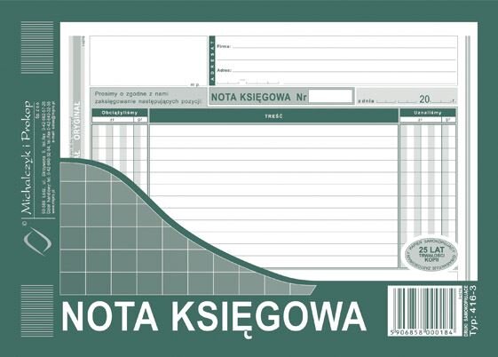 Nota Księgowa A5 Oryg.+1k Poziom 416-3 /MiP