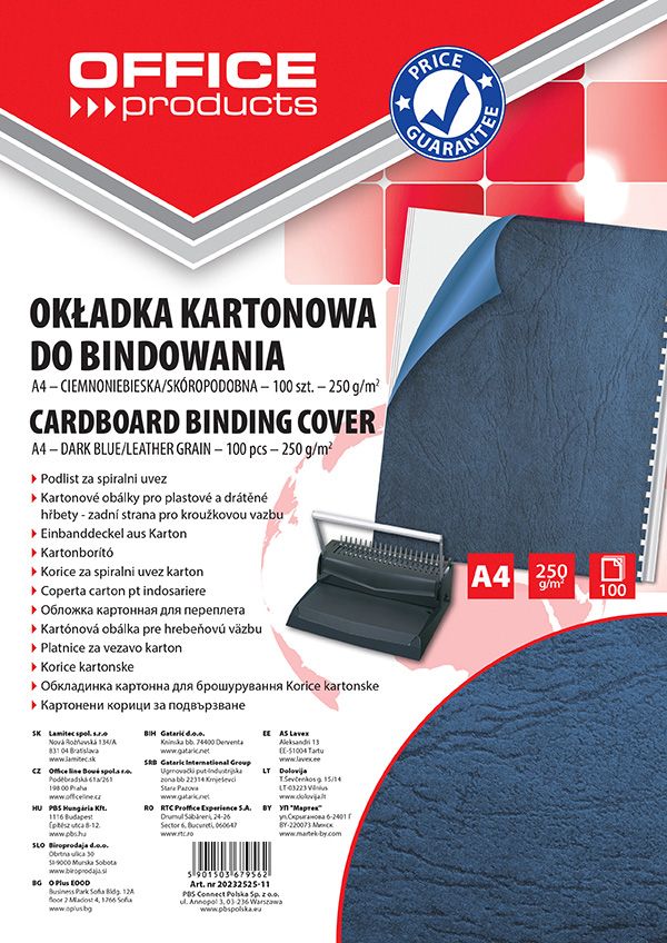 Okładki Do Bindowania Office Products Karton A4 250Gsm Skóropodobne 100Szt. Ciemnoniebieskie