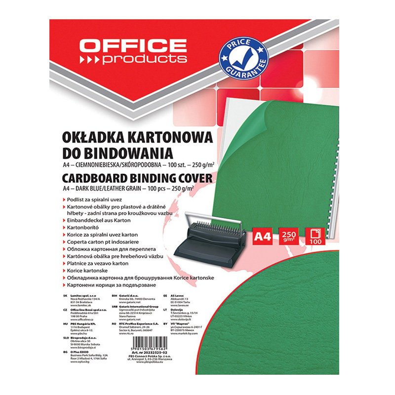 Okładki Do Bindowania Office Products Karton A4 250Gsm Skóropodobne 100Szt. Zielone