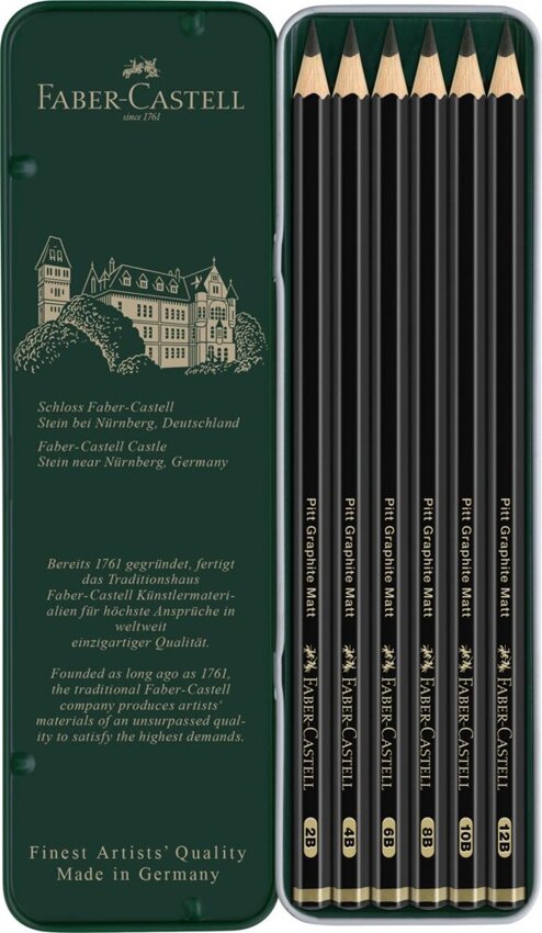 Ołówek Artystyczny Pitt Graphite Matt 6 Szt. Opakowanie Metalowe Faber-Castell