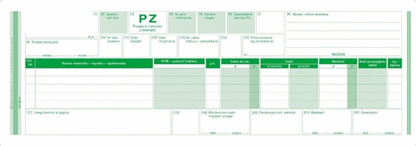 PZ Przyjęcie Materiału z Zewnątrz 1/2 A4 Wielok. Poziom 362-0 /MiP