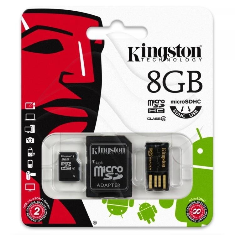 Pamięć Karta Micro SD 8GB Class4 + Adapter SD + Czytnik USB /Kingston