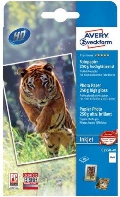 Papier Fotograficzny Premium 250g 40szt. Avery 100x150 Biały Wysokobłyszczący No.C2550-40P