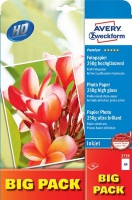 Papier Fotograficzny Premium Big Pack 250g 40szt. Avery 210x297 Biały Wysokobłyszczący No.2739