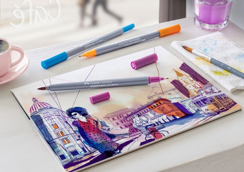 Pisak Akwarelowy Goldfaber Aqua Dwustronny Zestaw 24 Kol. Faber-Castell