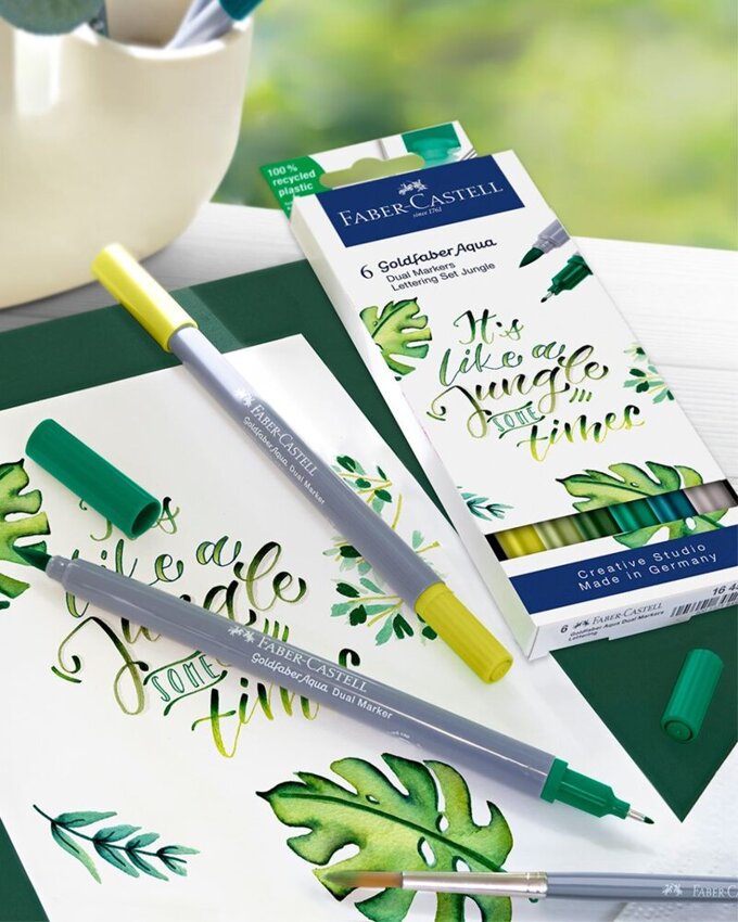 Pisak Akwarelowy Goldfaber Aqua Dwustronny Zestaw Do Handletteringu Jungle 6 Szt. Faber-Castell