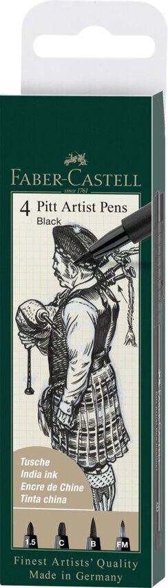 Pitt Artist Pen Black Końcówki 1.5, C, B, Fm 4 Szt. Etui Faber-Castell