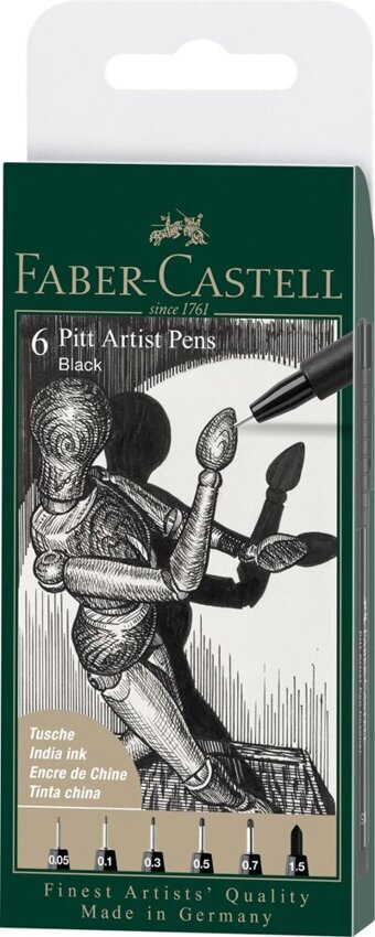 Pitt Artist Pen Black Końcówki Xxs, Xs, S, F, M, 1.5 6 Szt. Etui Faber-Castell