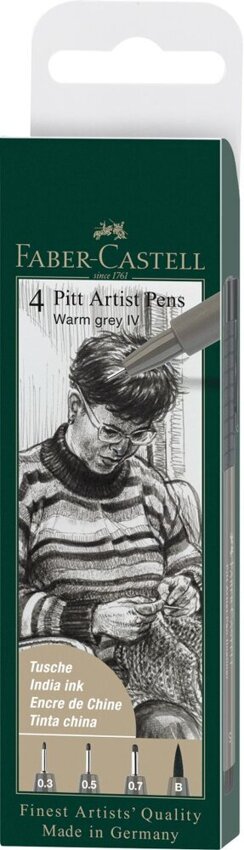 Pitt Artist Pen Warm Grey Iv Końcówki S, F, M ,B 4 Szt. Etui Faber-Castell