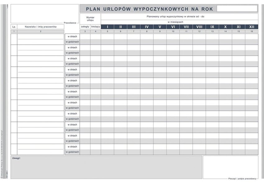 Plan Urlopów Wypoczynkowych A4 Offset 525-1 /MiP