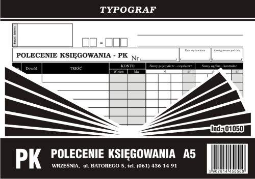 Polecenie Księgowania PK A5 Wielokop. Poziom 01050 /Typograf