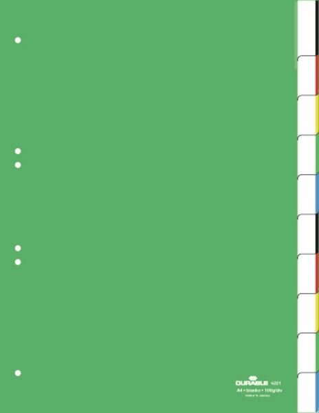 Przekładki A4 PP 1-10 Zgrzane Wymienne Indeksy Zielone /Durable 622105