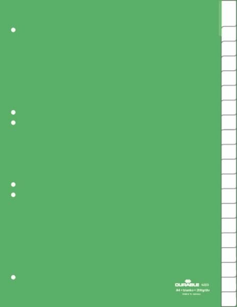 Przekładki do Segregatorów 1-20, A-Z (20) Indeksy Strona Tytułowa Zgrzane PP A4 Zielone /Durable 622305