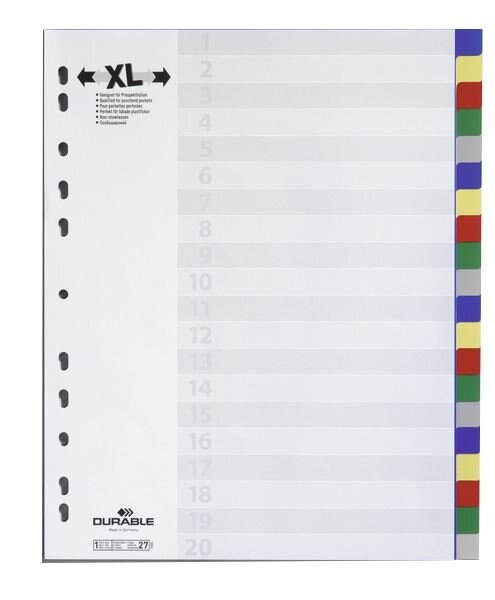Przekładki do Segregatorów Czyste (20) Strona Tytułowa PP A4 Poszerzane Mix Kolorów /Durable 675927