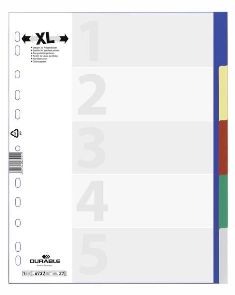 Przekładki do Segregatorów Czyste (5) Strona Tytułowa PP A4 Poszerzane Mix Kolorów /Durable 673727